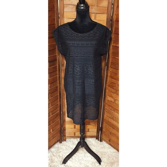 Merona Women's Black Laser Cut Swimsuit Cover-Up Dress Size Medium M - Picture 1 of 7